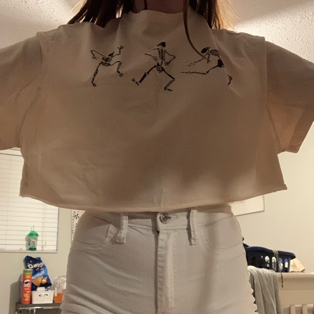 Tan Skeleton Oversized Crop